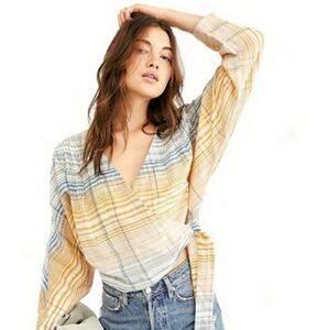 Free People Maldives Stripe Surplice Wrap Top Size Medium Cotton